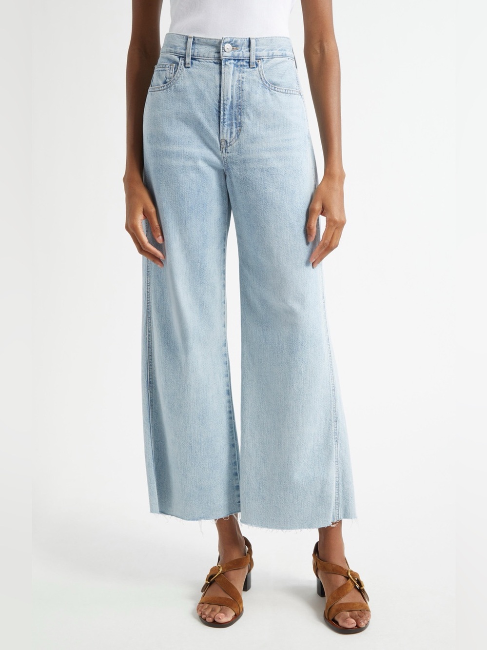 VERONICA BEARD Taylor Cropped High Rise Wide Leg in Pale Stone